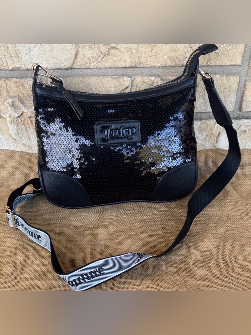 Juicy Couture Black and Silver Sequin Crossbody Bag NWOT